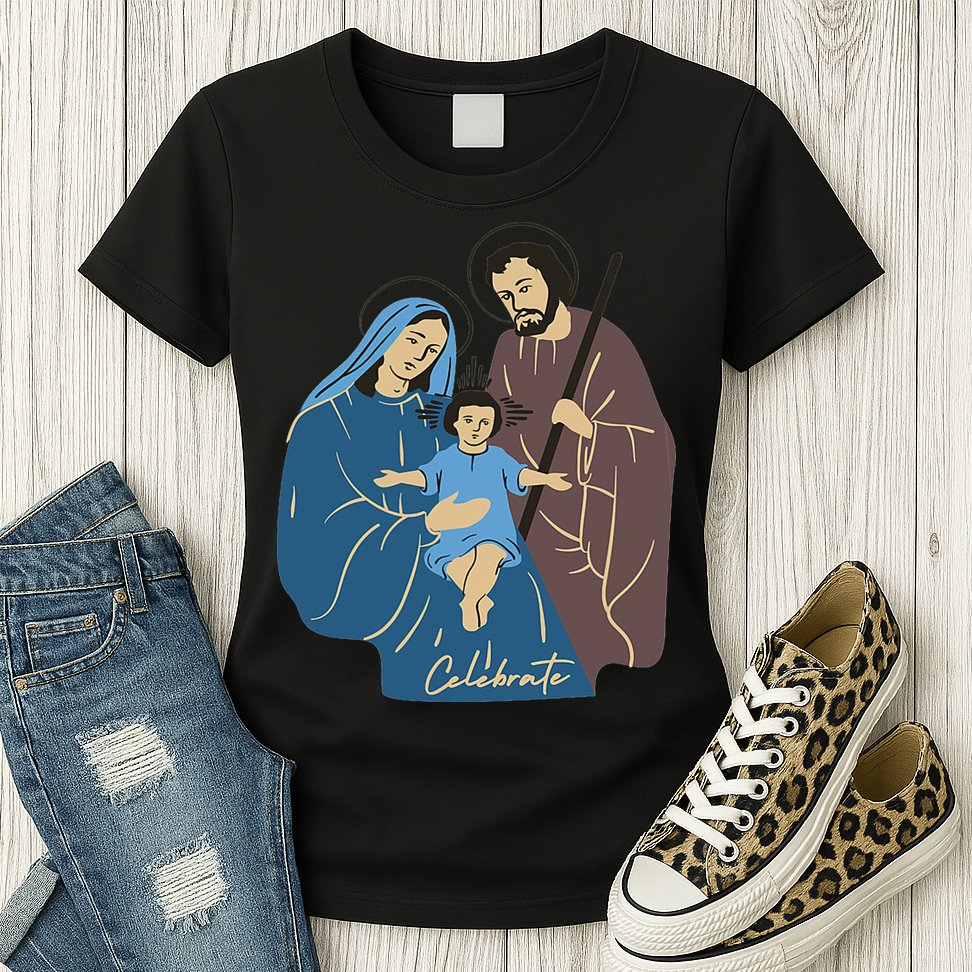 Jesus And Family Invite You To Celebrate Christmas Womens T-Shirt
