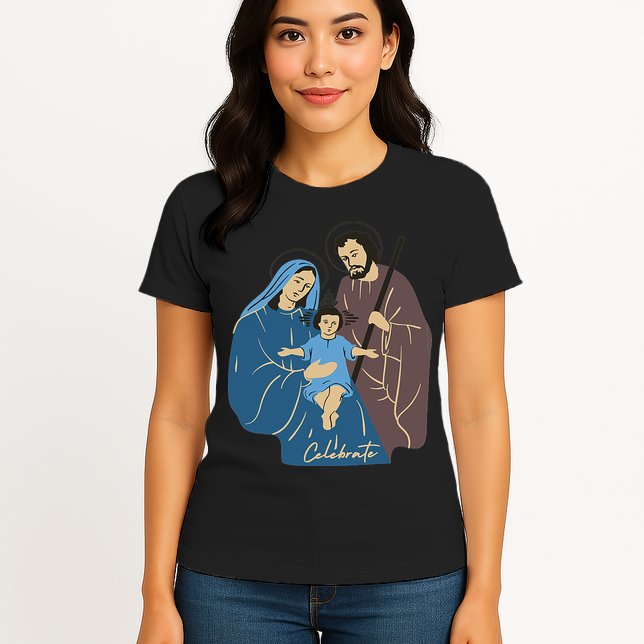 Jesus And Family Invite You To Celebrate Christmas Womens T-Shirt