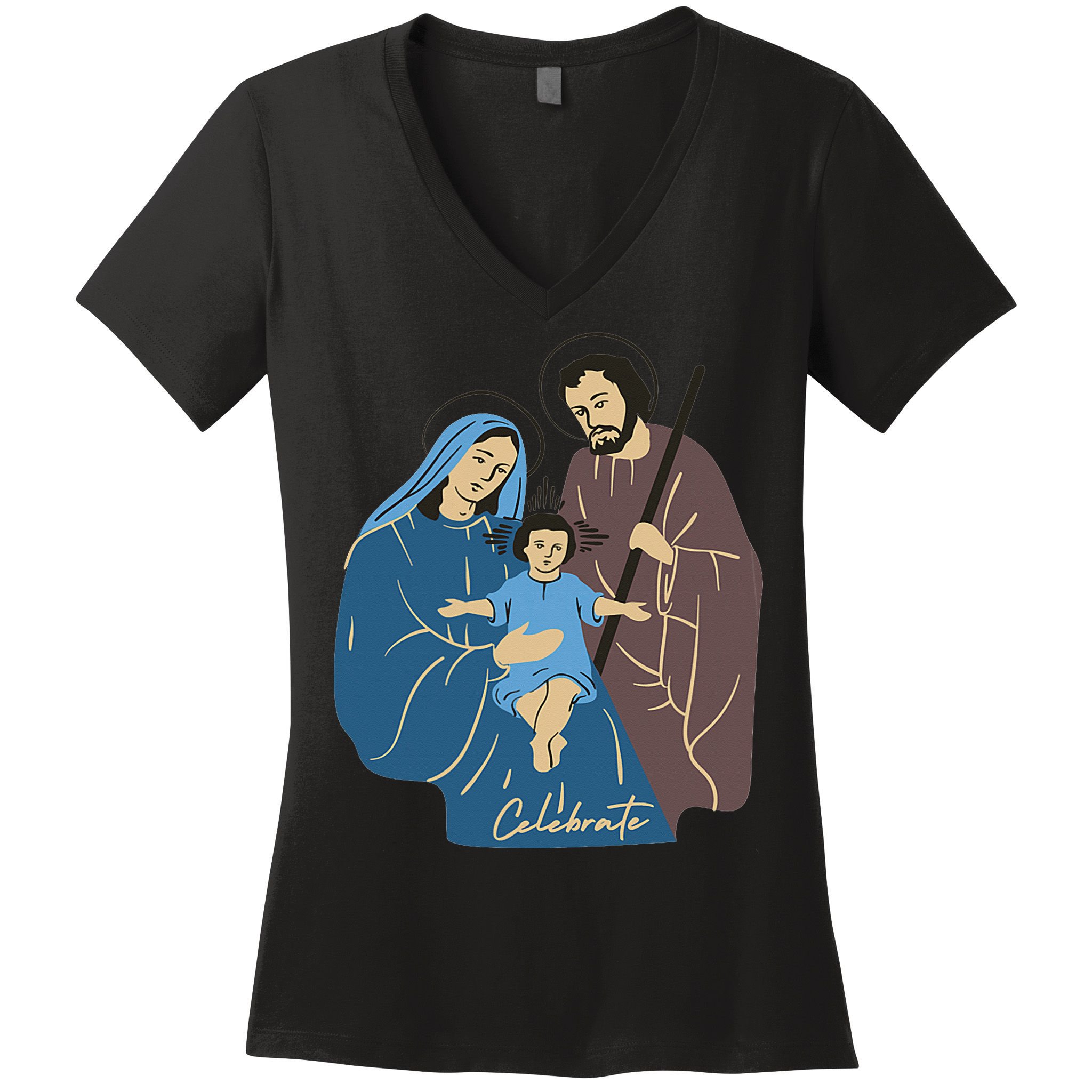 Jesus And Family Invite You To Celebrate Christmas Women's V-Neck T-Shirt