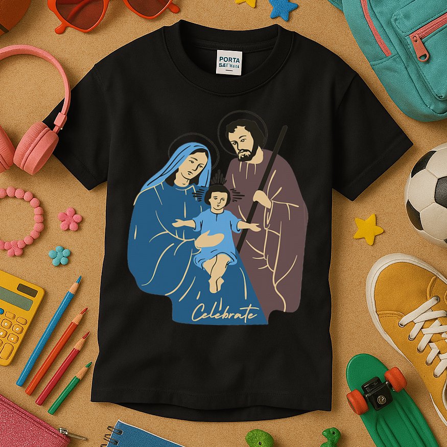 Jesus And Family Invite You To Celebrate Christmas Kids T-Shirt