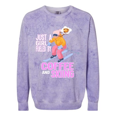 Just A Fueled By Coffee And Skiing Ski Gift Colorblast Crewneck Sweatshirt