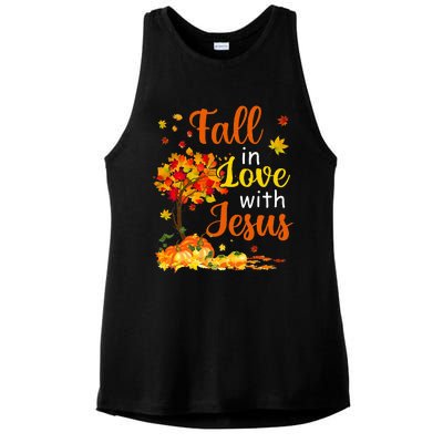 Jesus Autumn Fall In Love With Jesus Thanksgiving Ladies PosiCharge Tri-Blend Wicking Tank