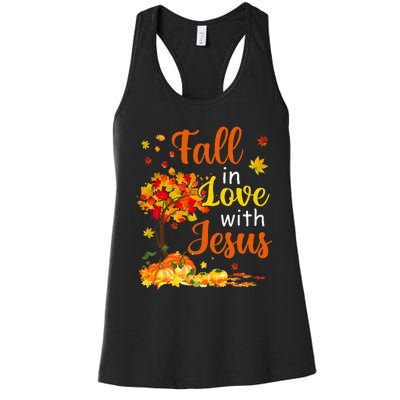 Jesus Autumn Fall In Love With Jesus Thanksgiving Women's Racerback Tank