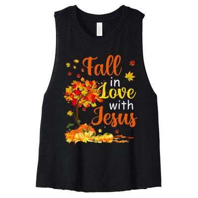 Jesus Autumn Fall In Love With Jesus Thanksgiving Women's Racerback Cropped Tank