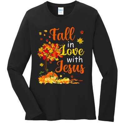 Jesus Autumn Fall In Love With Jesus Thanksgiving Ladies Long Sleeve Shirt