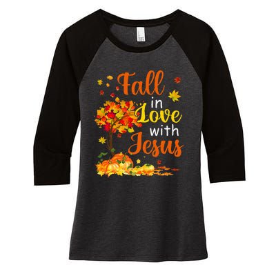 Jesus Autumn Fall In Love With Jesus Thanksgiving Women's Tri-Blend 3/4-Sleeve Raglan Shirt