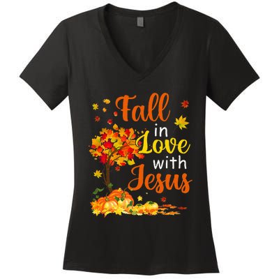 Jesus Autumn Fall In Love With Jesus Thanksgiving Women's V-Neck T-Shirt