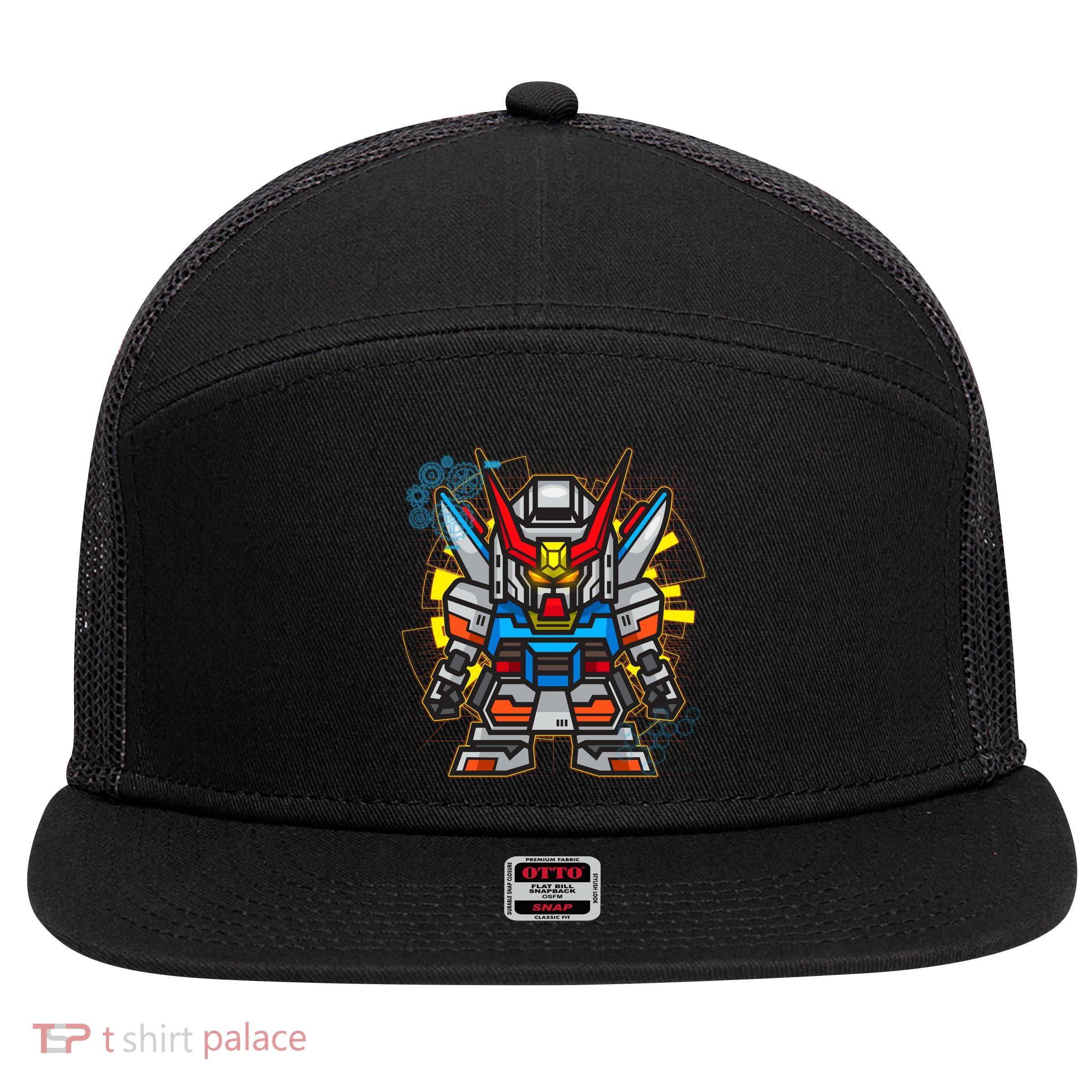 Japanese Anime Fighting Mecha Robot 7 Panel Mesh Trucker Snapback Hat