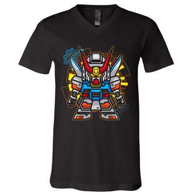 Japanese Anime Fighting Mecha Robot V-Neck T-Shirt