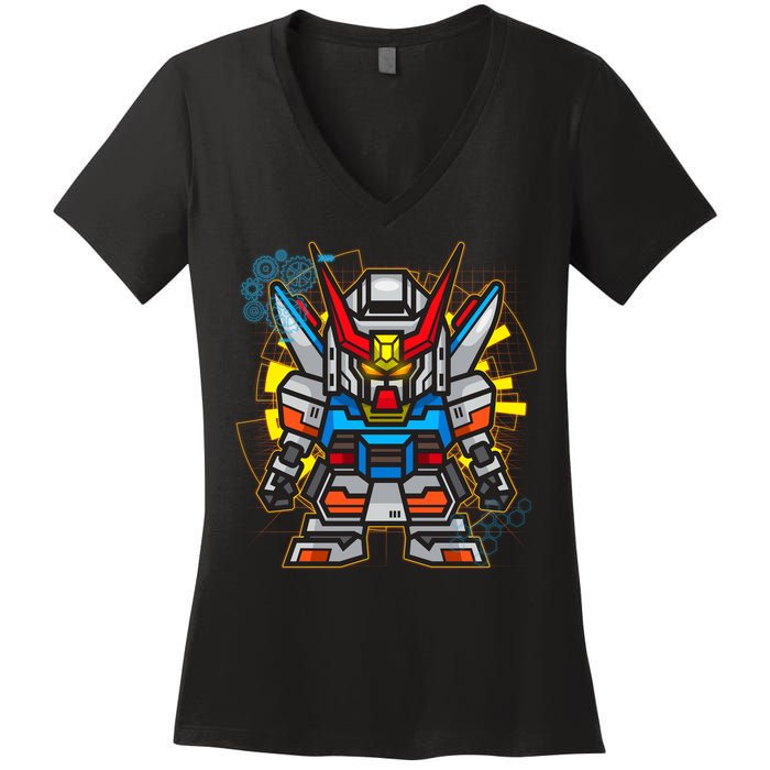 Japanese Anime Fighting Mecha Robot Women's V-Neck T-Shirt
