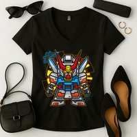 Japanese Anime Fighting Mecha Robot Women's V-Neck T-Shirt
