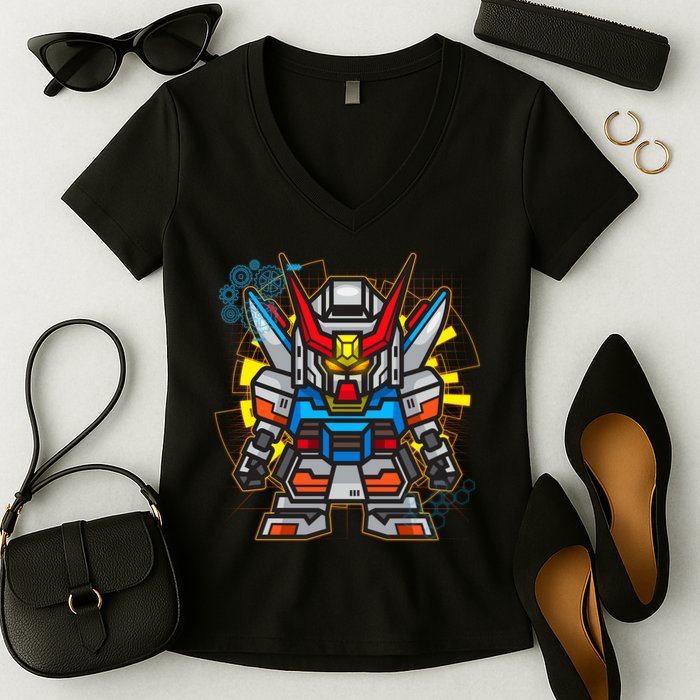 Japanese Anime Fighting Mecha Robot Women's V-Neck T-Shirt