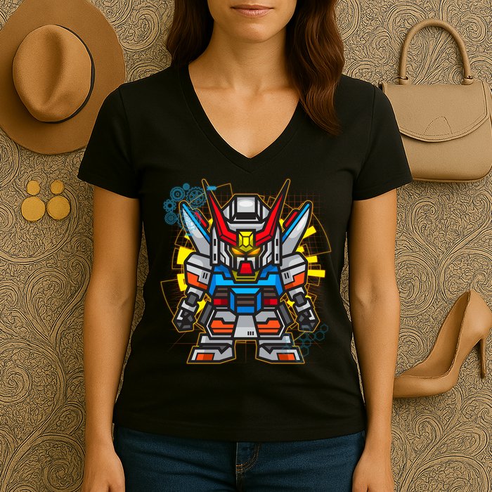 Japanese Anime Fighting Mecha Robot Women's V-Neck T-Shirt