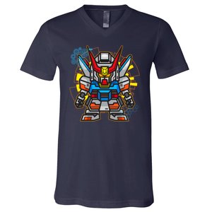 Japanese Anime Fighting Mecha Robot V-Neck T-Shirt