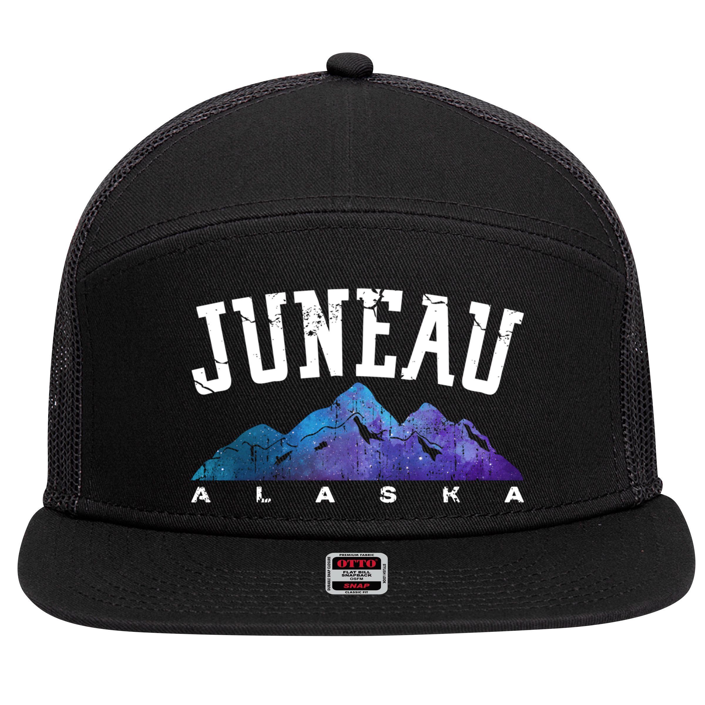 Juneau Alaska Family Mountain Hiking Camping Hunting Trip Gift 7 Panel Mesh Trucker Snapback Hat