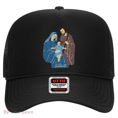 Jesus And Family Invite You To Celebrate Christmas .Png High Crown Mesh Back Trucker Hat