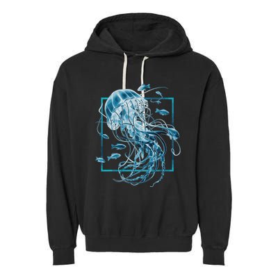 Jellyfish And Fishes In Sea Garment-Dyed Fleece Hoodie