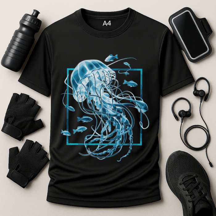 Jellyfish And Fishes In Sea Cooling Performance Crew T-Shirt