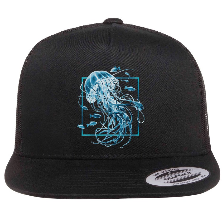 Jellyfish And Fishes In Sea Flat Bill Trucker Hat