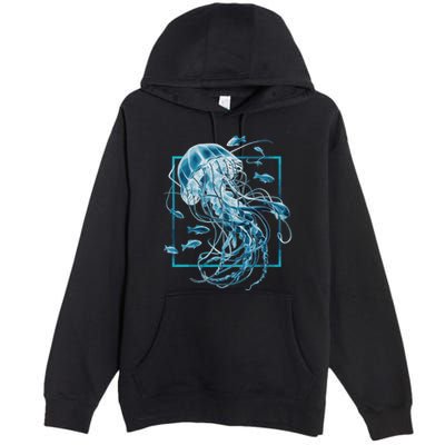 Jellyfish And Fishes In Sea Premium Pullover Hoodie