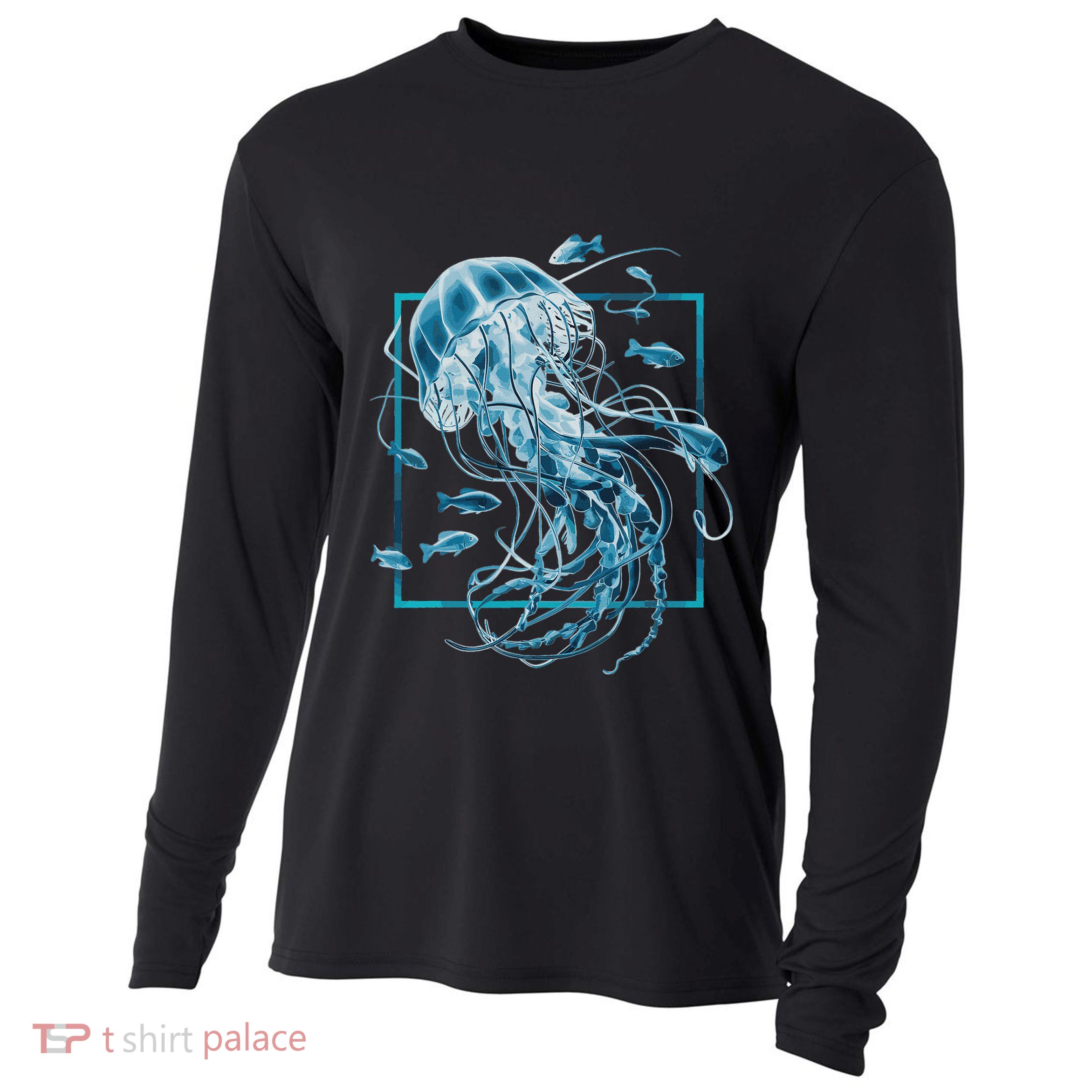 Jellyfish And Fishes In Sea Cooling Performance Long Sleeve Crew