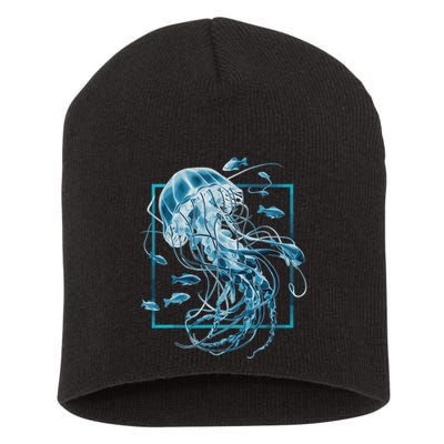 Jellyfish And Fishes In Sea Short Acrylic Beanie