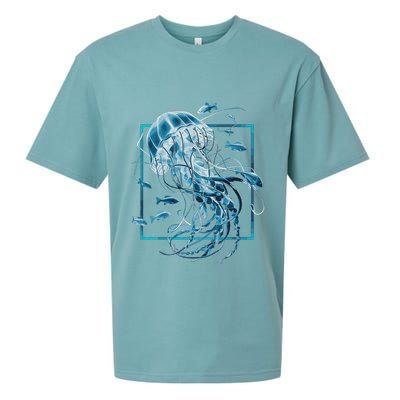 Jellyfish And Fishes In Sea Sueded Cloud Jersey T-Shirt