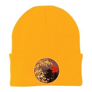 Japanese Autumn Fall Leaves Pagodas Knit Cap Winter Beanie