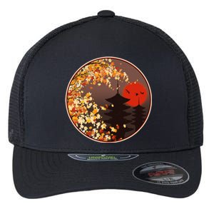 Japanese Autumn Fall Leaves Pagodas Flexfit Unipanel Trucker Cap