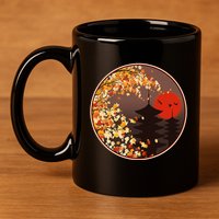 Japanese Autumn Fall Leaves Pagodas 11oz C Handle Ceramic Mug