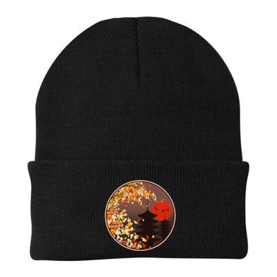 Japanese Autumn Fall Leaves Pagodas Beanie