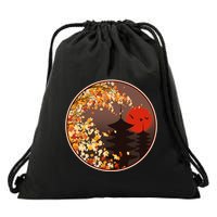 Japanese Autumn Fall Leaves Pagodas Drawstring Bag