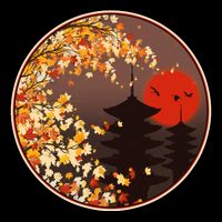Japanese Autumn Fall Leaves Pagodas Drawstring Bag
