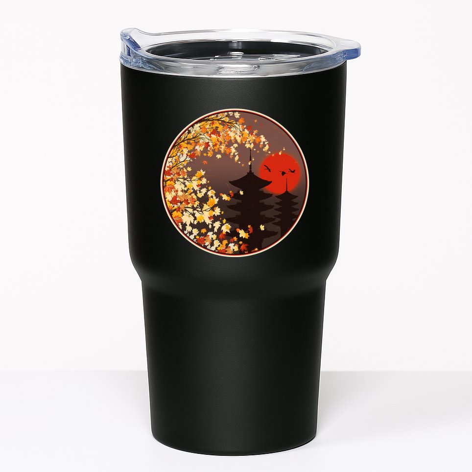 Japanese Autumn Fall Leaves Pagodas Tumbler