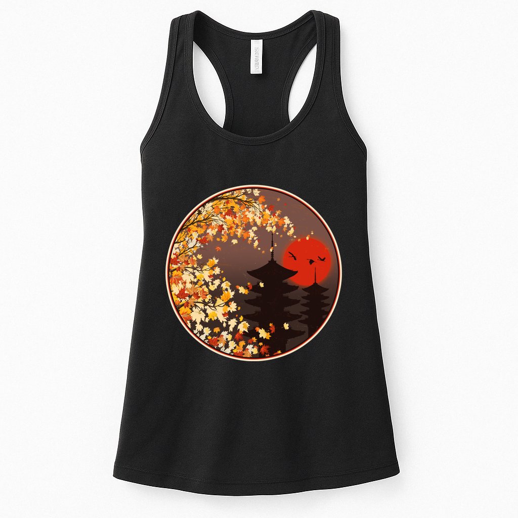 Japanese Autumn Fall Leaves Pagodas Womens Tank Top