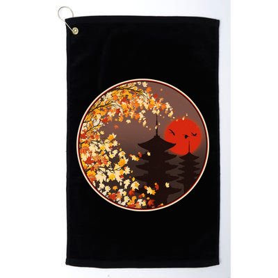 Japanese Autumn Fall Leaves Pagodas Golf Towel