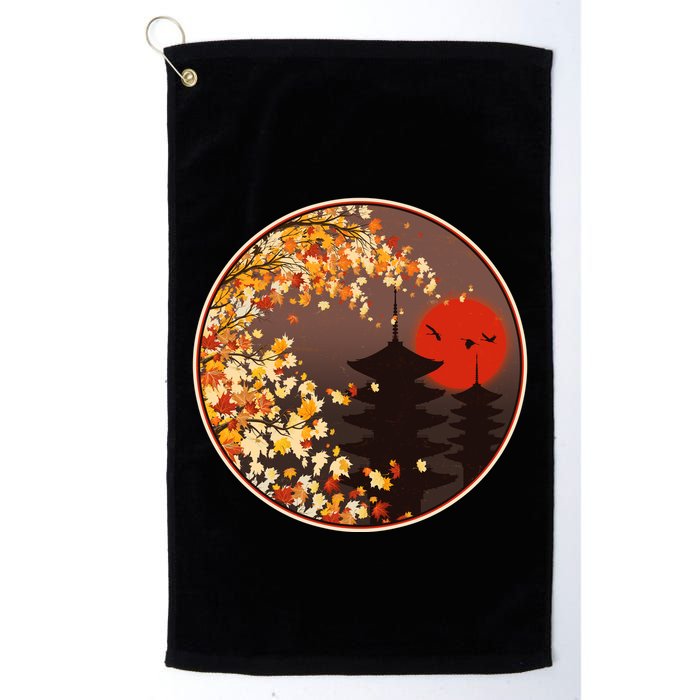 Japanese Autumn Fall Leaves Pagodas Golf Towel
