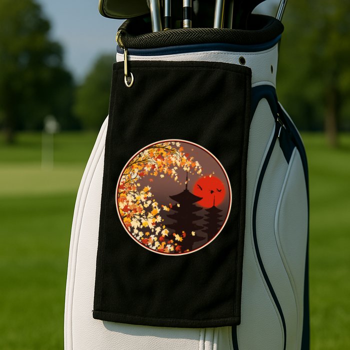 Japanese Autumn Fall Leaves Pagodas Golf Towel