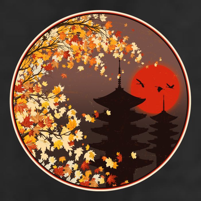 Japanese Autumn Fall Leaves Pagodas Golf Towel