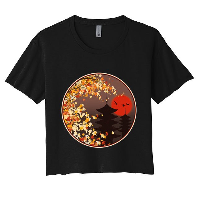 Japanese Autumn Fall Leaves Pagodas Crop Top