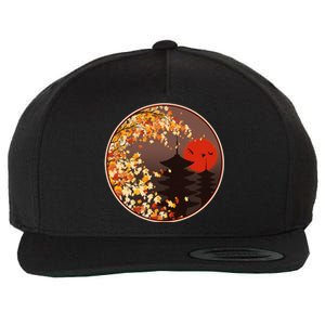 Japanese Autumn Fall Leaves Pagodas Wool Snapback Cap