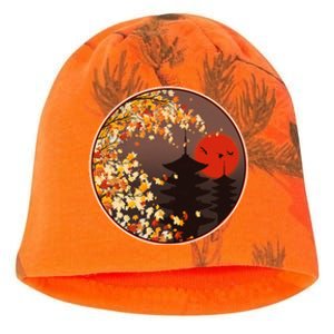 Japanese Autumn Fall Leaves Pagodas Kati - Camo Knit Beanie