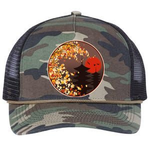 Japanese Autumn Fall Leaves Pagodas Retro Rope Trucker Hat Cap