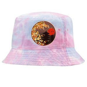 Japanese Autumn Fall Leaves Pagodas Tie-Dyed Bucket Hat