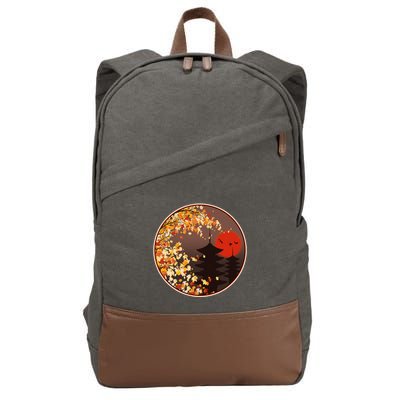 Japanese Autumn Fall Leaves Pagodas Cotton Canvas Backpack