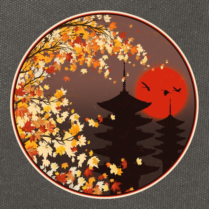 Japanese Autumn Fall Leaves Pagodas Cotton Canvas Backpack