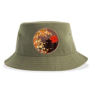 Japanese Autumn Fall Leaves Pagodas Sustainable Bucket Hat