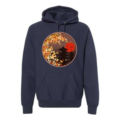 Japanese Autumn Fall Leaves Pagodas Premium Hoodie