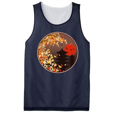 Japanese Autumn Fall Leaves Pagodas Mesh Reversible Basketball Jersey Tank