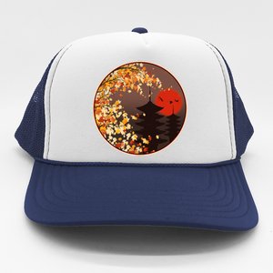 Japanese Autumn Fall Leaves Pagodas Trucker Hat